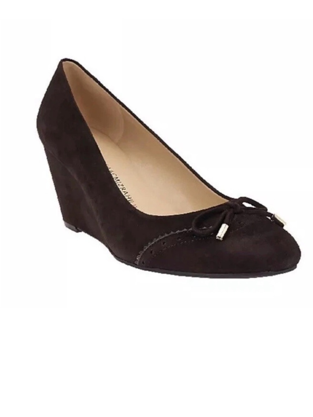 Isaac Mizrahi Live 9 M Coffee Bean Brown Suede Kalma Round Toe Wedges with Bow